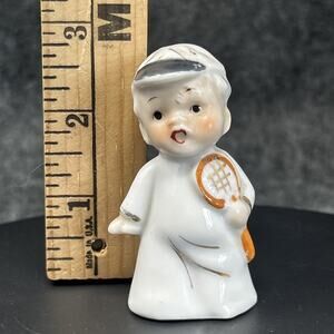 Vintage Ceramic Tennis Player Figurine Japan Miniature Collectible Mid Century